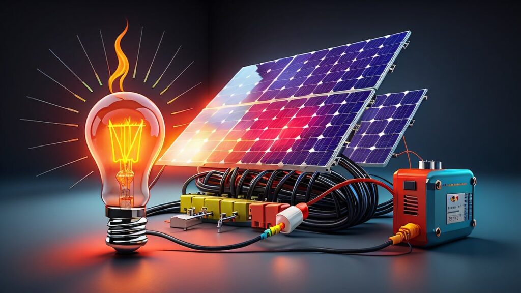 panneaux-photovoltaiques-relies-a-une-ampoule-de-maison